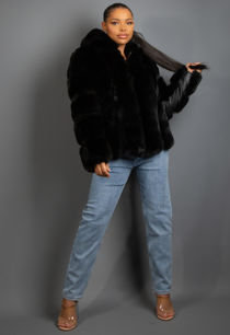 Black Luxe Chunky Faux Fur Hooded Jacket