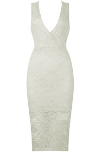 White Floral Lace Textured Midi Dress