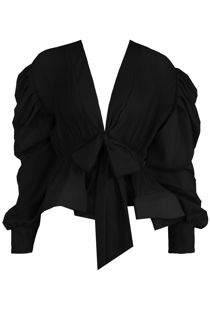 Black Pleated Shoulder Low Neck Knotted Tops
