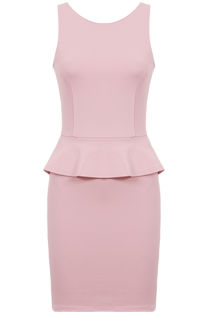 Pink Block Coloured Single Peplum Style Mini Dress 