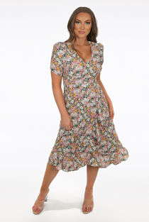 Green Floral Midi Wrap Dress