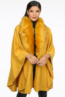 Mustard Faux Fur Trim Cape
