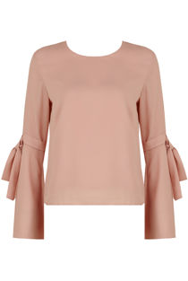 Nude Knotted Sleeve Back Button Up Tops