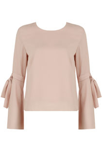 Rose Knotted Sleeve Back Button Up Tops