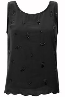 Black Beaded Flower Pattern Detailed Sleeveless Tops