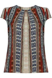 Cream Aztec Print Back Lace Textured Tops 