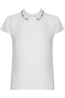 White Collared Stone Back Button Up Blouse