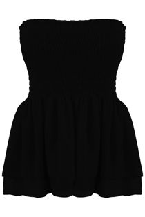 Black Bandeau Shirred Swing Top