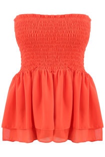 Orange Bandeau Shirred Swing Top