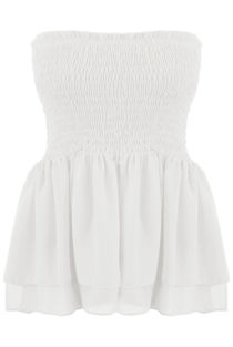 White Bandeau Shirred Swing Top