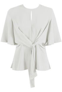  White Front Tie Up Wing Sleeve Blouse
