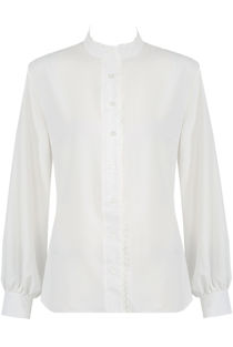 White Lace Trim Long Sleeve High Neck Shirt