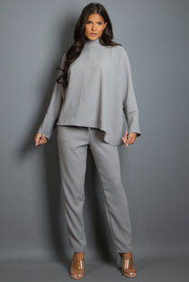 Grey High Neck Oversized Top And Jogger Set