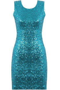 Turquoise Celebrity Style Turquoise Sequin Front Open Back Dress