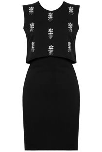 Black Stone Detail Layered Bodycon Dress