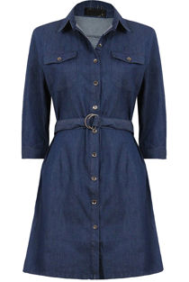Denim Belted Front Button Up Shift Dress