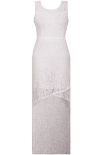 White Lace Embroidered Cross Over High Low Dress