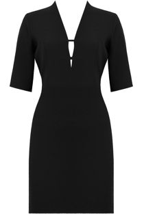 Black Plunge Neck Crepe Shift Dress