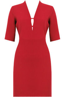 Wine Plunge Neck Crepe Shift Dress