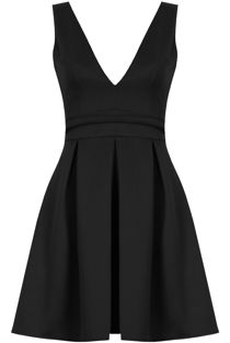 Black Plunge Cut Out Detail Skater Dress