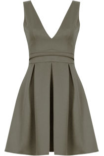 Khaki Plunge Cut Out Detail Skater Dress