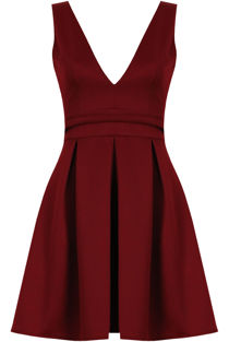 Wine Plunge Cut Out Detail Skater Dress