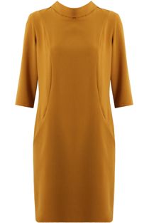 Yellow Side Pocketed 3/4 Sleeve Shift Dress