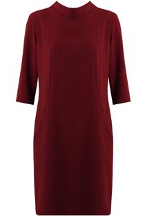 Wine Side Pocketed 3/4 Sleeve Shift Dress