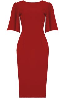 Red Batwing Sleeve Midi Dress