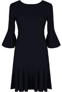 Navy Back Tie Up Pleated Shift Dress 