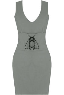 Grey Front Lace Tie Up Bodycon Dress