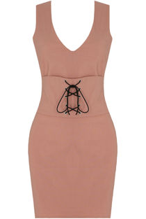 Rose Front Lace Tie Up Bodycon Dress