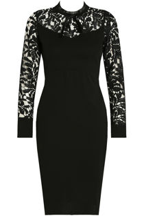 Floral Lace Back Zip Up Midi Dress in Black