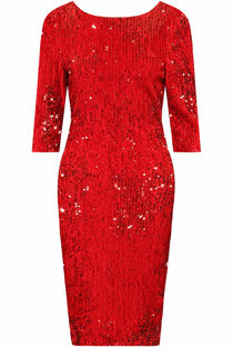 Red Sequin Midi Dress