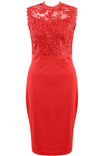 Crochet Lace Overlay Bodycon Dress in Red