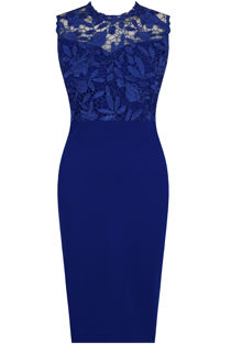 Crochet Lace Overlay Bodycon Dress in Royal Blue