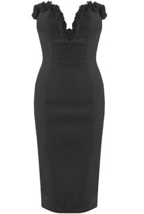 Black Petals Trim Bandeau Midi Dress