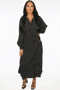 Black Polka Dot Button Front Dress