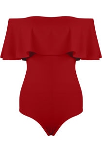 Red Bardot Frill Bodysuit