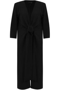 Black Crepe Tie Fastening Duster Coat
