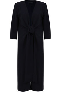 Navy Crepe Tie Fastening Duster Coat