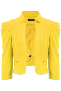 Yellow Puff Sleeve Hook Fastening Short Blazer