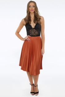 Orange Elasticated Waist Pleated Skirt