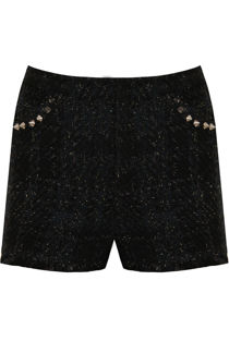 Black and Gold Foil Threaded Studded Shorts 