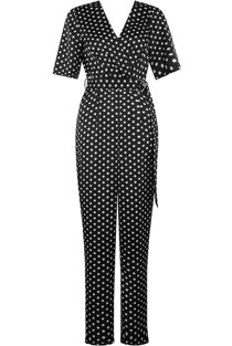 Black Polka Dots O Ring Wrap Jumpsuit