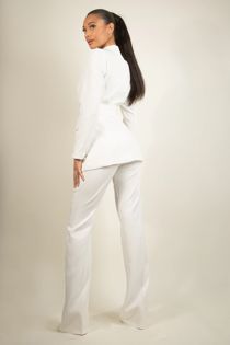 White Belted Blazer & Flare Trouser Set