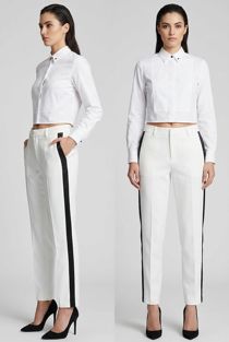 White Side Ribbon Trim Tailored Pants