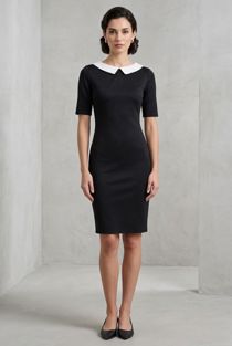Black With Cream Peter Pan Collar Fitted Dress