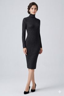 Silver Lurex Roll Neck Midi Dress