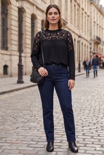 Black Crochet Panel Chiffon Blouse
